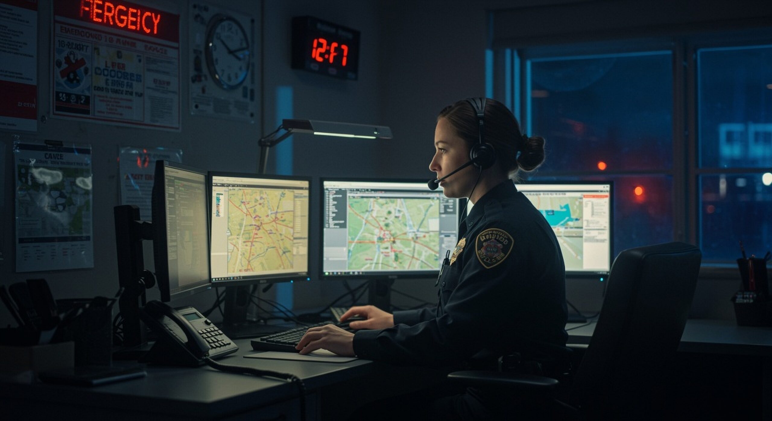 Female,911,Dispatcher.,Nighttime,,Realistic,Photo